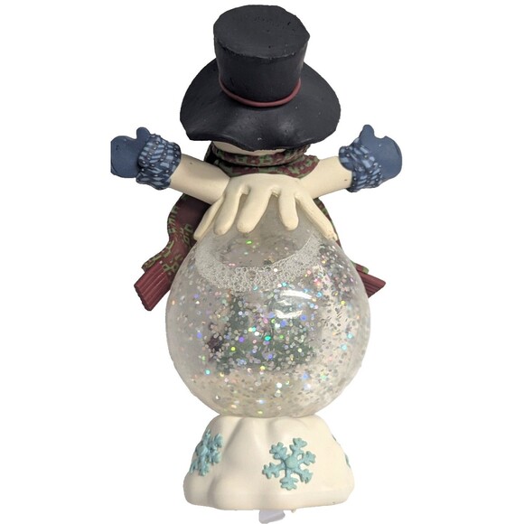 Snowman Water Globe Lighted Figurine Scarf Mittens Hat Snow Christmas Holiday - Picture 5 of 7